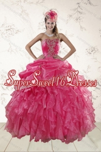 Beautiful Ruffles and Appliques Quince Dresses in Hot Pink for 2015