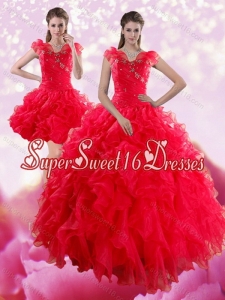 2015 Sophisticated Red Sweetheart Dresses for Quince with Ruffles and Beading