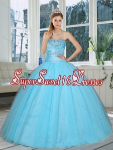 Custom Made Baby Blue Sweetheart Beaded Quinceanera Dress for 2015