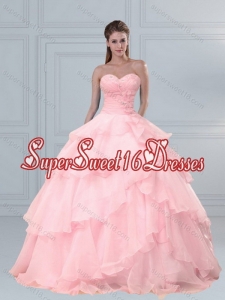 Custom Made Pink Sweetheart Beading Quinceanera Dresses with Ruffled Layers