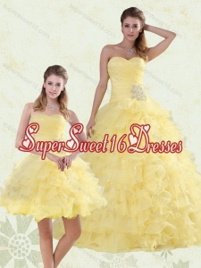 2015 Cute Beading and Ruffles Sweetheart Quinceanera Dress in Yellow