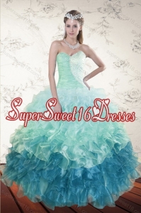 2015 Cute Multi Color Dresses for Quince with Beading and Ruffles