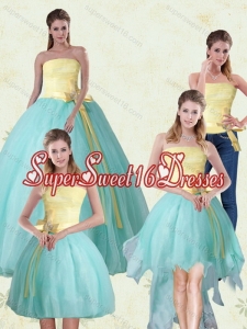2015 Detachable Strapless Floor Length Multi Color Quinceanera Gown with Bowknot