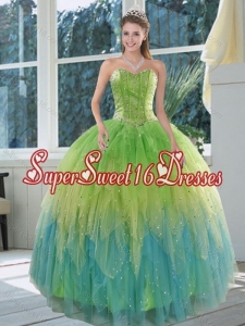 Cute 2015 Appliques and Ruffles Sweet 15 Dress in Multi Color