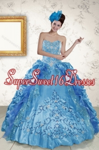 Cute 2015 Sweetheart Teal Quince Gown with Embroidery and Pick Ups