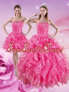 Cute Hot Pink Quince Dresses with Beading and Ruffles for 2015