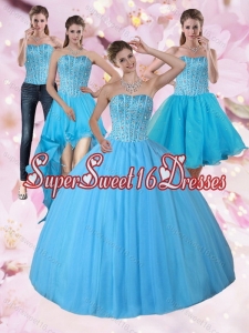 Detachable Baby Blue Strapless 2015 Quinceanera Dress with Beading