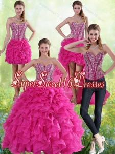 Detachable Hot Pink Sweetheart Quinceanera Gown with Beading and Ruffles