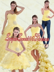 Detachable Yellow Beading and Ruffles Sweetheart Quinceanera Dress for 2015