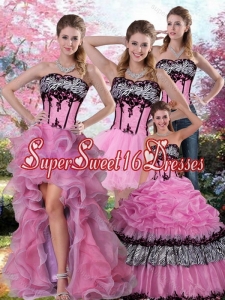Detachable Zebra Printed Multi Color Quinceanera Dress with Pick Ups and Appliques
