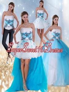 2015 Detachable Strapless Multi Color Quinceanera Dress with Appliques and Beading