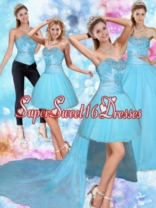 Detachable 2015 Sweetheart Baby Blue Quinceanera Dress with Beading