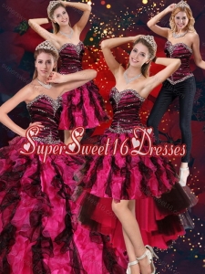 Detachable 2015 Sweetheart Beading and Ruffles Sweet 15 Dress in Multi Color