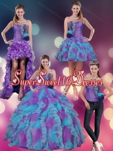 Detachable Multi Color Strapless Quinceanera Dress with Beading and Ruffles