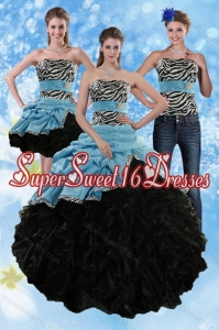 Detachable Zebra Print Strapless Multi Color Sweet 15 Dresses with Ruffles and Pick Ups