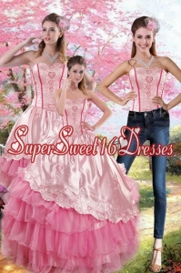 Pink Strapless 2015 Detachable Quinceanera Dresses with Embroidery and Ruffles