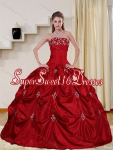 2015 Strapless Elegant Sweet 16 Dress with Embroidery and Pick Ups