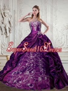Elegant Sweet 16 Floor Length Strapless Embroidery and Pick Up QuinceaneraGown for 2015