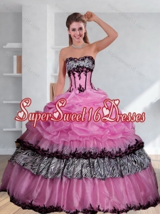 Zebra Printed Strapless Elegant Sweet 16 Dress with Pick Ups and Embroidery