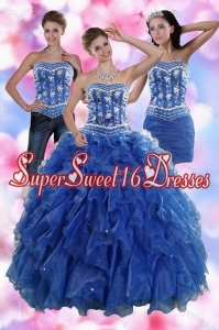 2015 Elegant Sophisticated Ruffles and Beading Quince Dresses in Royal Blue
