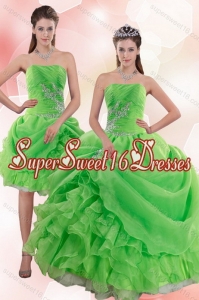Elegant 2015 Pick Ups and Beading Quince Gowns in Spring Green