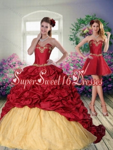 Elegant 2015 Sweetheart Wine Red Brush Train Quinceanera Dress with Beading