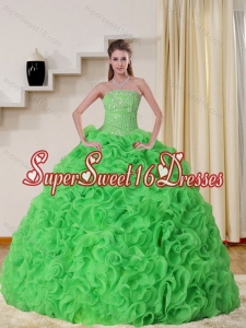 Popular Strapless Spring Green Quinceanera Dress with Beading and Ruffles