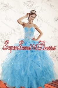 2015 Popular Baby Blue Quince Dresses with Appliques and Ruffles