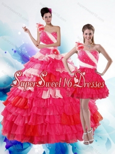 2015 Popular Multi Color Quince Dresses with Ruffled Layers and Beading
