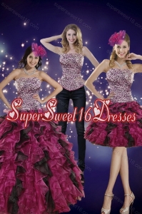 2015 Popular Strapless Multi-color Quinceanera Dress with Leopard Print