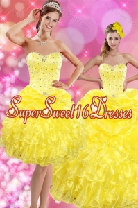 2015 Popular Sweetheart Yellow Sweet 15 Dresses with Beading and Ruffles