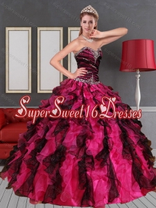 2015 Simple Sweetheart Multi Color Quinceanera Dress with Beading and Ruffles