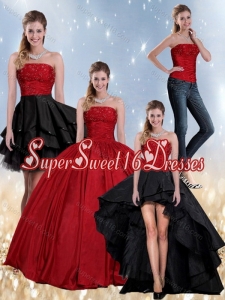 Simple Beading Strapless Ball Gown 2015 Quinceanera Dress in Red and Black
