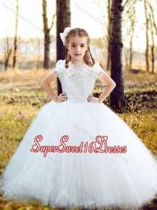 Fashionable Scoop Really Puffy Flower Beautiful Girls Pageant Dress with Hand Made Flowers and Appliques