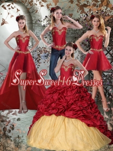 Simple 2015 Wine Red Sweetheart Quinceanera Dresses with Embroidery and Pick Ups