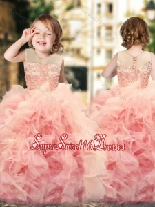 Wonderful Ruffled and Laced Beautiful Girls Pageant Dress with See Through Scoop