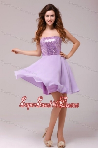 Purple Strapless Sequins Chiffon Knee-length Dresses for Dama