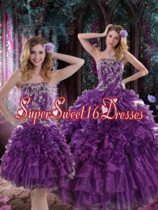 2015 Pretty Purple Dresses for Quince with Appliques and Ruffles
