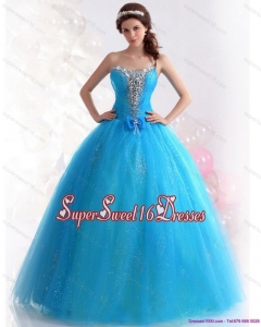 2015 Simple Blue Quinceanera Dresses with Rhinestones and Bowknot