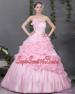 2015 Simple Pink Quinceanera Gowns with Hand Made Flowers and Ruffles