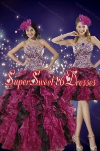 Pretty Multi Color Strapless Dress for Quince with Leopard Print