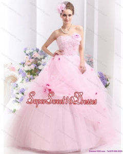 Simple Baby Pink Sweet Sixteen Dresses with Hand Made Flowers