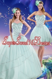 Pretty 2015 Apple Green Strapless Quinceanera Dresses with Beading