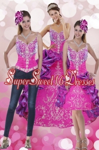 Modest Pick Ups and Embroidery Multi Color 2015 Quinceanera Dresses with Sweep Train