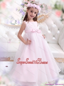 Beautiful Scoop Appliques and Bownot Pageant Dresses for Girl in Baby Pink