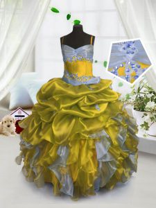 Sleeveless Beading and Ruffles and Pick Ups Lace Up Little Girls Pageant Dress