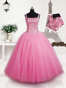 Great Sequins Straps Sleeveless Lace Up Kids Pageant Dress Baby Pink Tulle