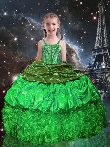 Sleeveless Organza Floor Length Lace Up Little Girl Pageant Gowns in with Beading and Ruffles and Pick Ups