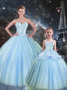 Fantastic Baby Blue Lace Up Sweetheart Beading Quinceanera Dresses Tulle Sleeveless