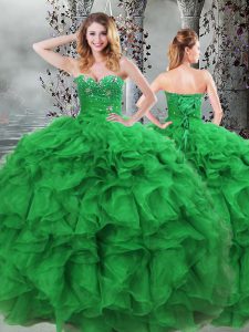Excellent Floor Length Ball Gowns Sleeveless Green Quinceanera Dresses Lace Up
